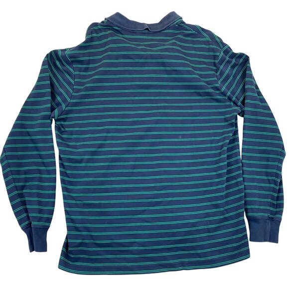 Lands End Mens Polo Shirt M 38-40 Striped Long-Sleeve Navy & Green 100% Supima - Picture 2 of 10